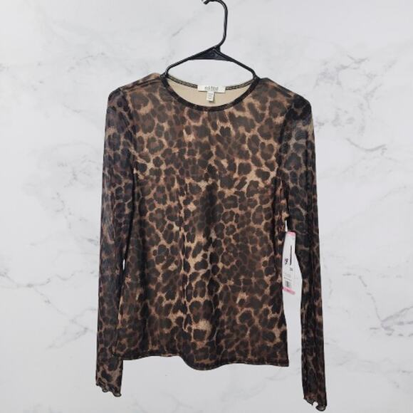 Edited by Remi Bader Women's Long Sleeve Mesh Top in Leopard Print Size SM - Picture 1 of 6